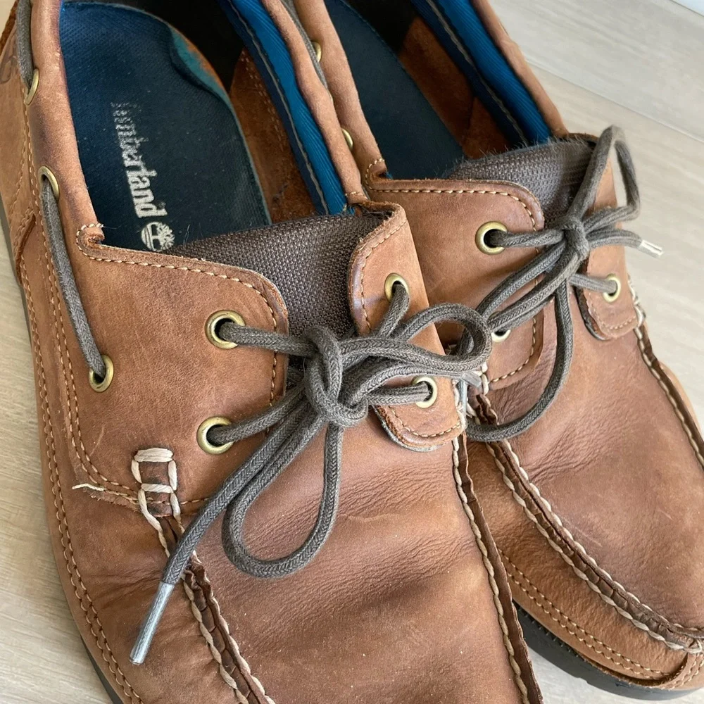 Timberland‎ Mens Size 10 Two-Eye Brown Leather Deck Shoes Lace Around